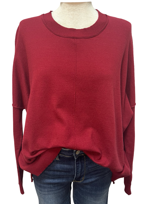 Round Neck Sweater Top Merlot