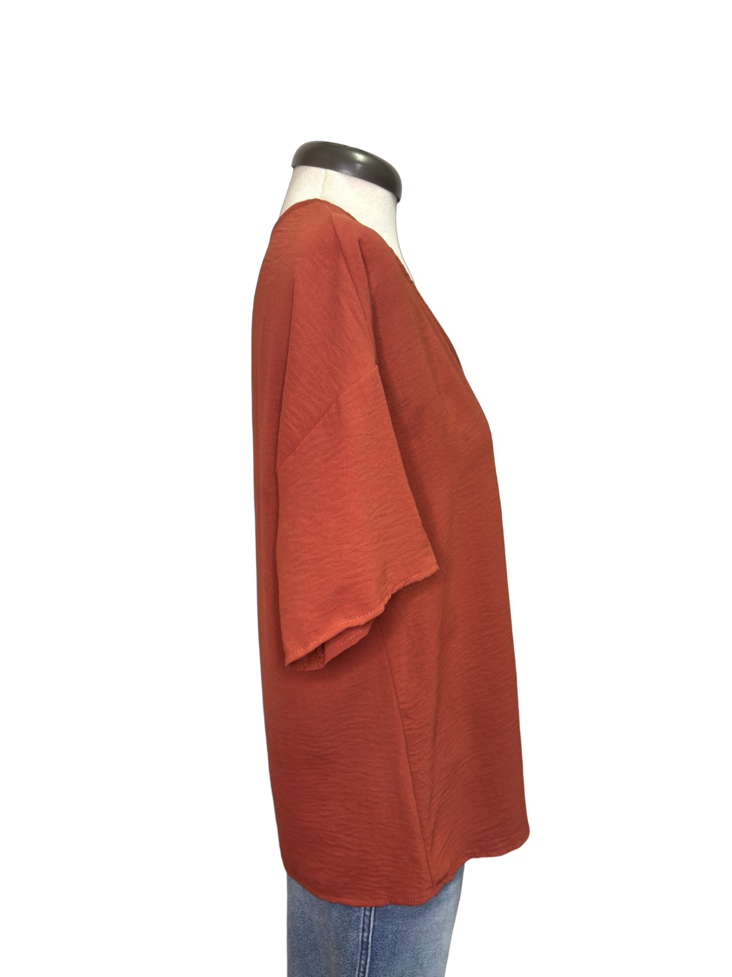 Short Sleeve V Neck Blouse Top Rust