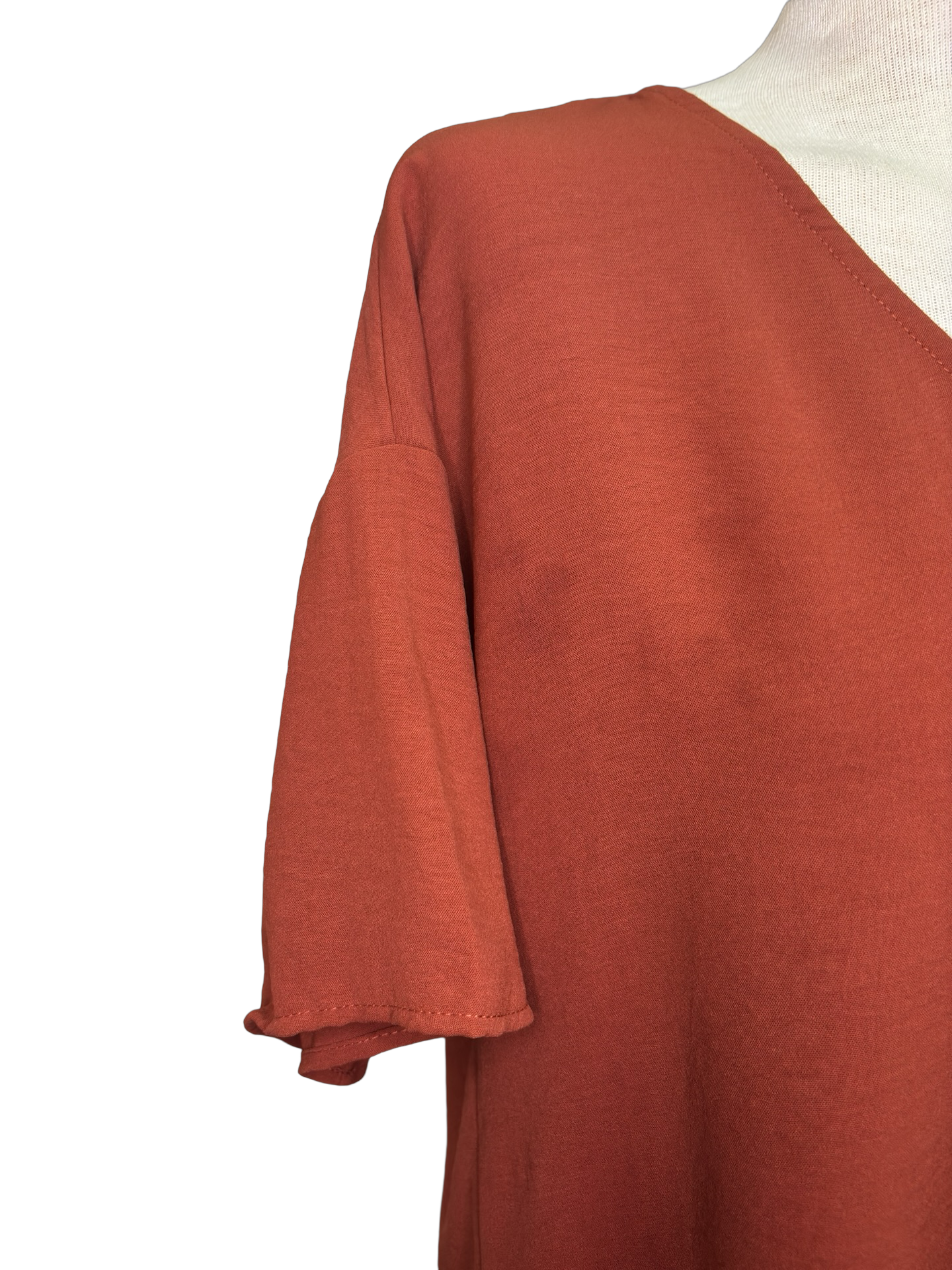 Short Sleeve V Neck Blouse Top Rust