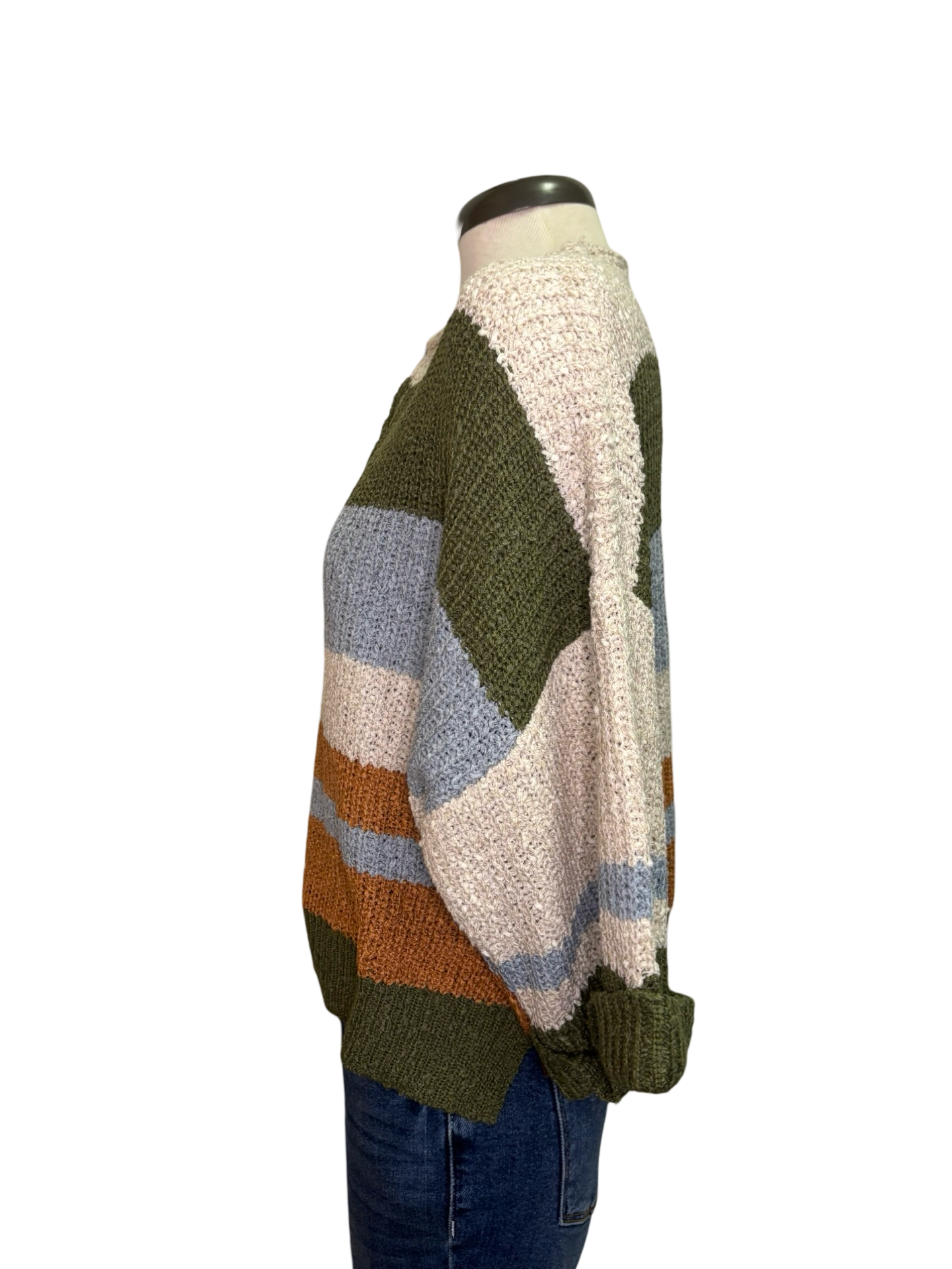Striped Notched Collar Top Fern