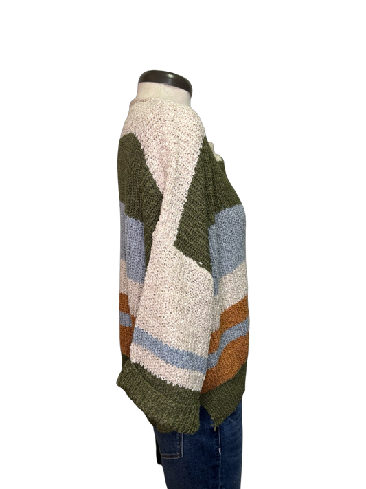 Striped Notched Collar Top Fern