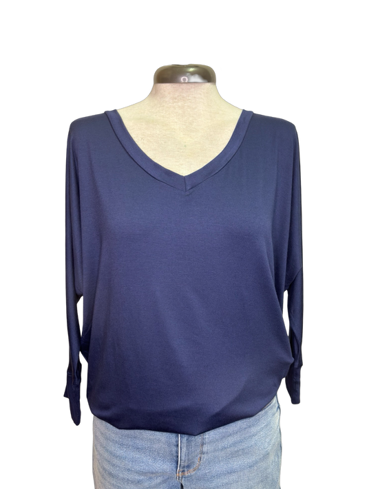 V Neck Dolman Top Navy