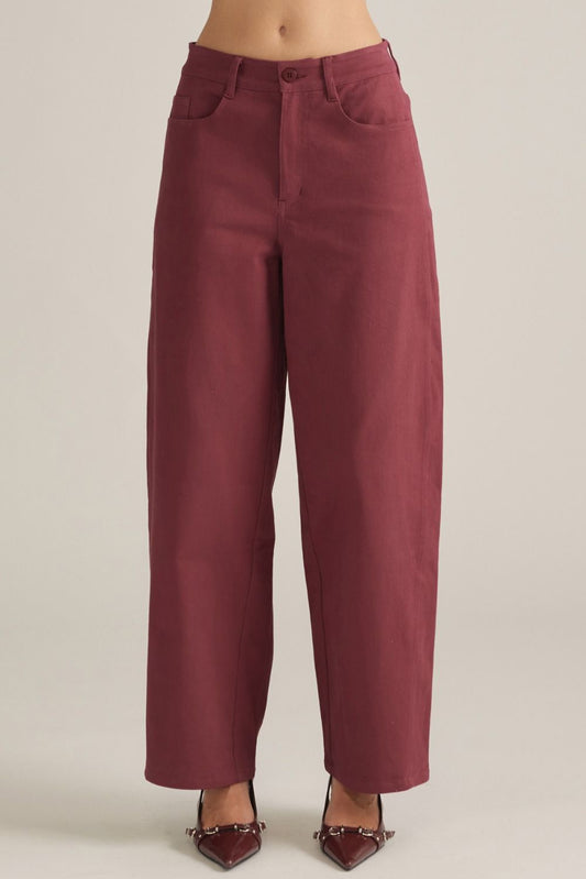 Solid Wide Leg Pants Wine