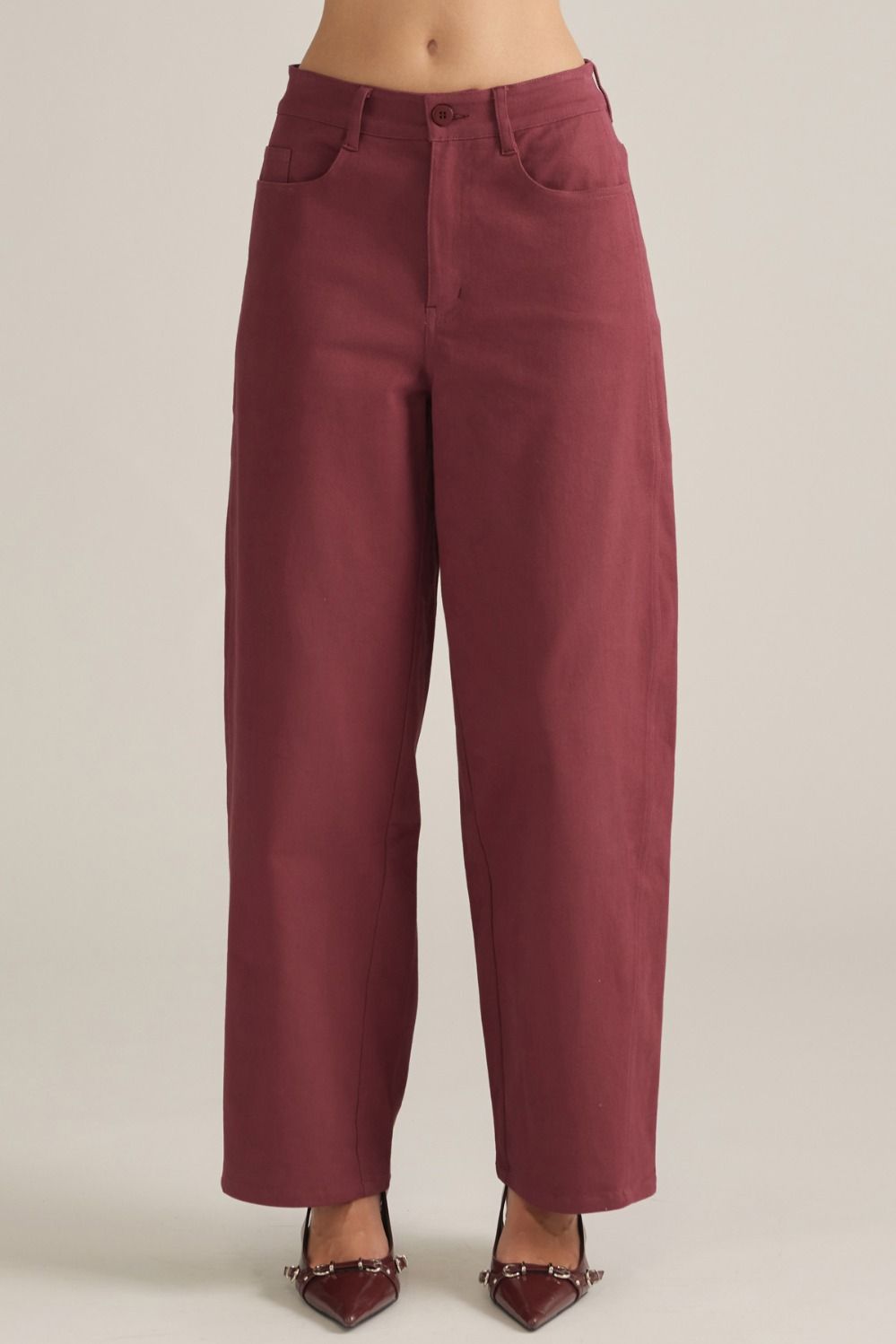 Solid Wide Leg Pants Wine