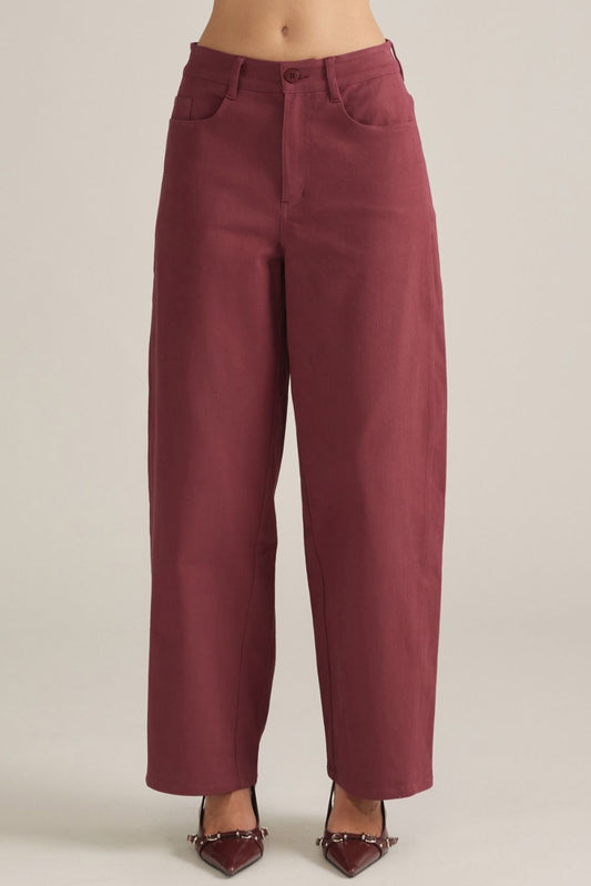 Solid Wide Leg Pants Wine