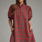 Plaid Print Puff Sleeve Mini Dress Red