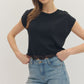 Cap Sleeve Knit Lace Trim Hem Top Black