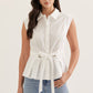 Tie Waist Cap Sleeve Top Off White