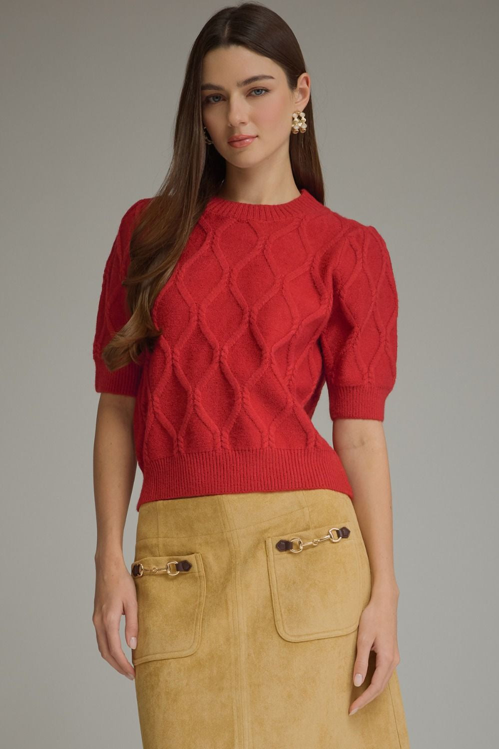 Short Puff Sleeve Sweater Scarlet