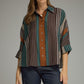Stripe & Polka Dot Print Button Up Top Brown