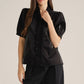 Short Puff Sleeve Ruffle Neck Top Black