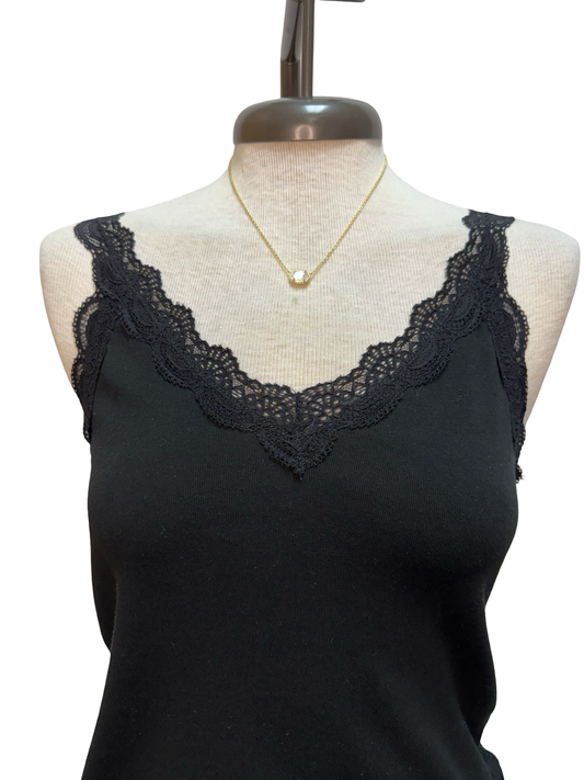 Eve Lace Trim Tank Black