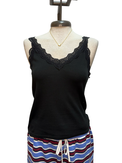 Eve Lace Trim Tank Black