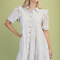 Linen Button Up Frayed Hem Dress Oatmeal