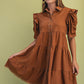 Linen Button Up Frayed Hem Dress Copper