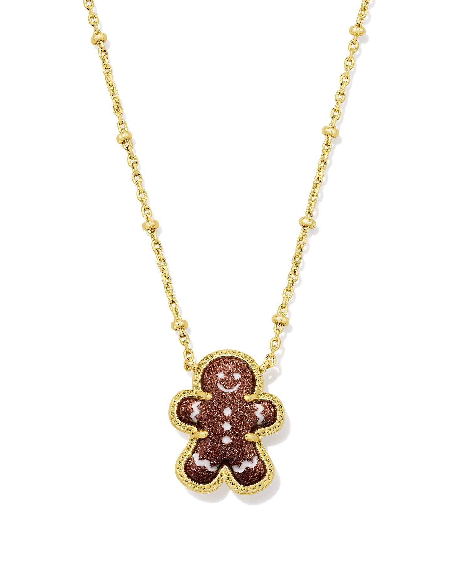 Gingerbread Short Pendant Necklace Gold Brown Goldstone