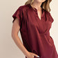 V Neck Drop Satin Blouse Wine