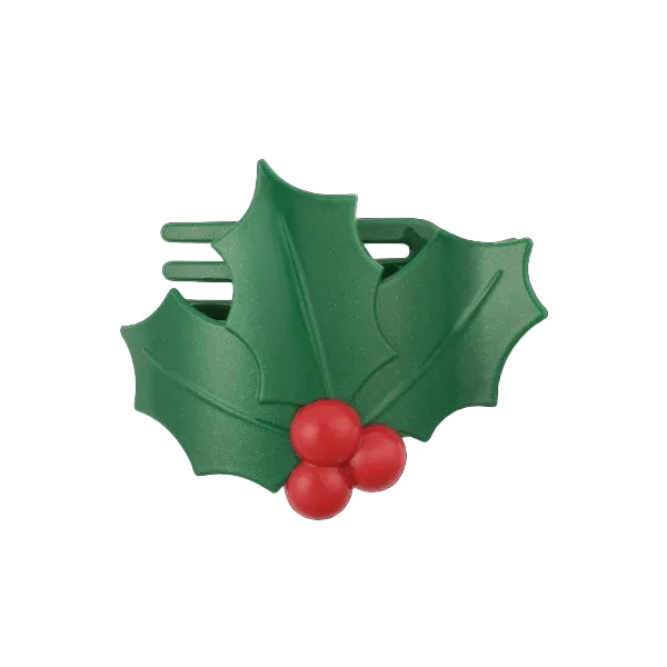 Glitter Holly Leaves Flat Hair Clip