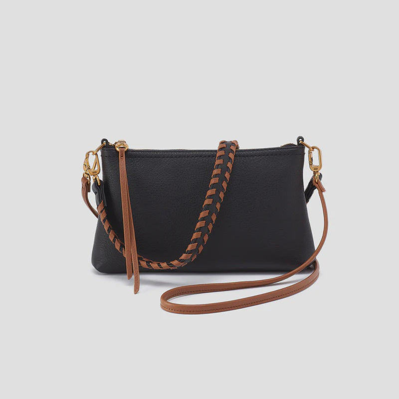 Darcy Crossbody by Hobo in Black and Tan Pebbled Leather