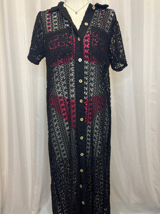 Crochet Lace Maxi Dress Shirt Black