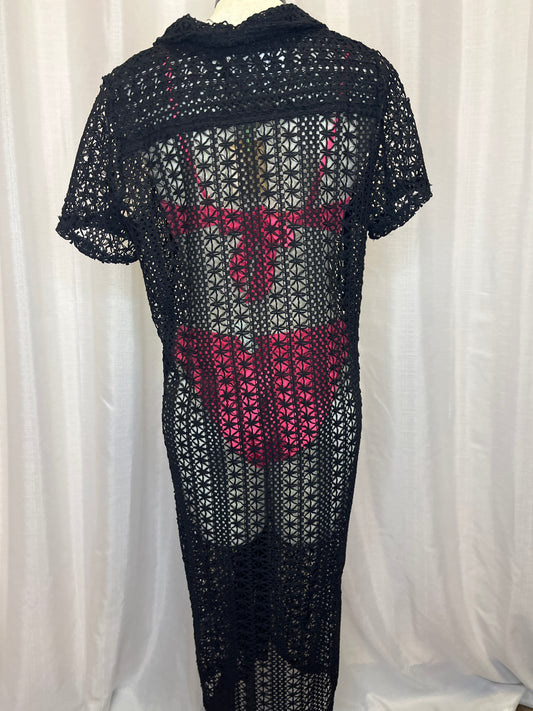 Crochet Lace Maxi Dress Shirt Black