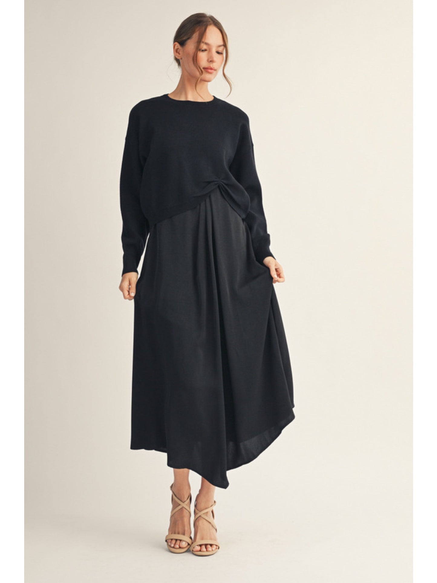 Midi Front Pleat Detail Tank Dress with Sweater