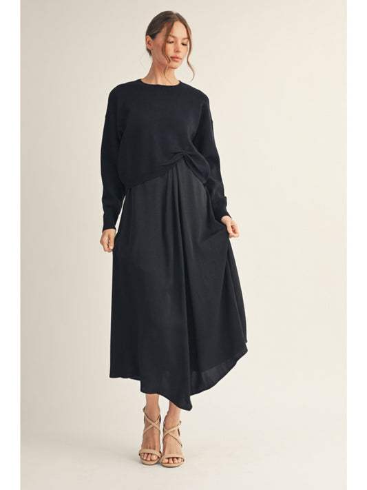 Midi Front Pleat Detail Tank Dress with Sweater