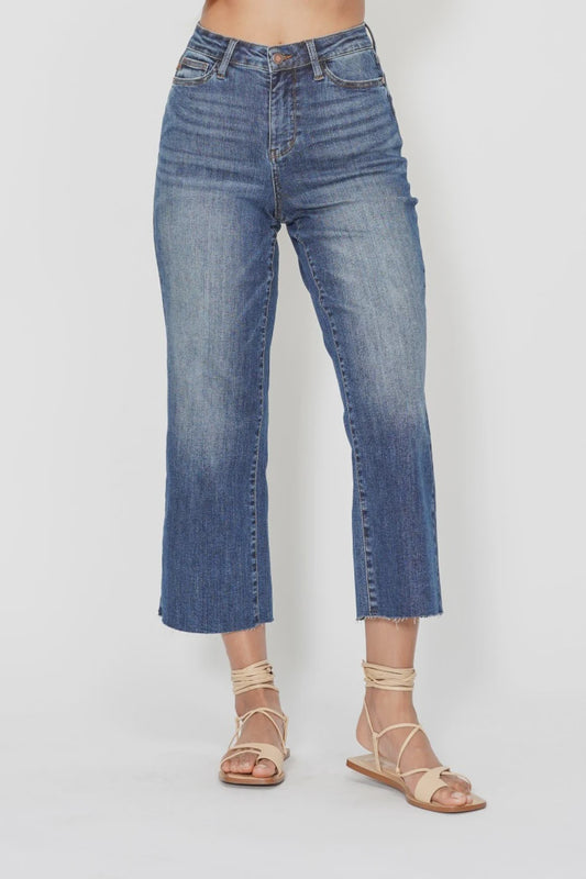 Judy Blue HW Back Pocket Embroidery Crop Wide Jean