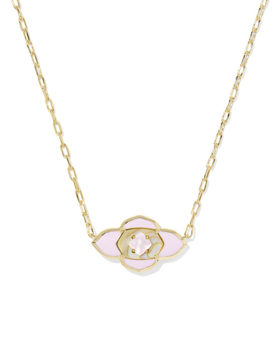 Abbie Medallion Short Pendant Necklace Gold Pink Mix