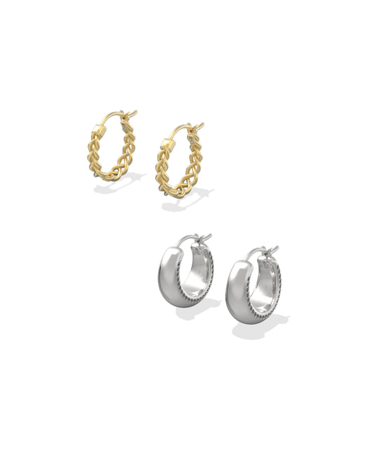 Gabriella Set of Huggie Earrings Mixed Metal