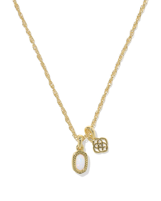 Mini Elisa Dira Necklace Gold Bright White Lab Grown Opal