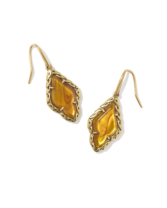 Adeline Drop Earrings Vintage Gold Marbled Amber Illusion