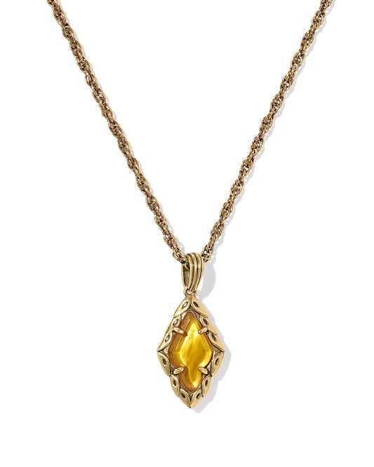 Adeline Short Pendant Necklace Vintage Gold Marbled Amber Illusion