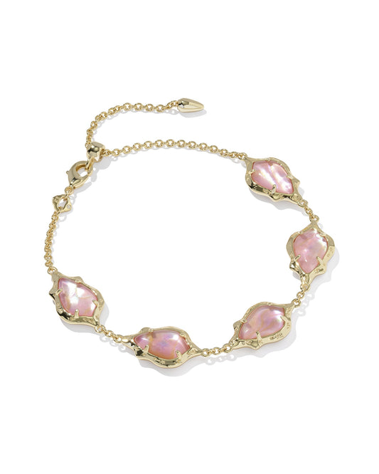 Adriana Scallop Frame Delicate Chain Bracelet Gold Light Pink Iri Abalone