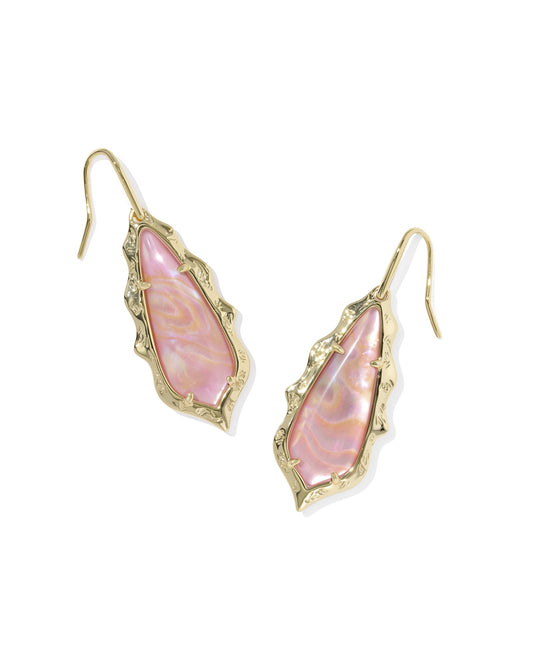Adriana Scallop Frame Drop Earrings Gold Light Pink Iri Abalone