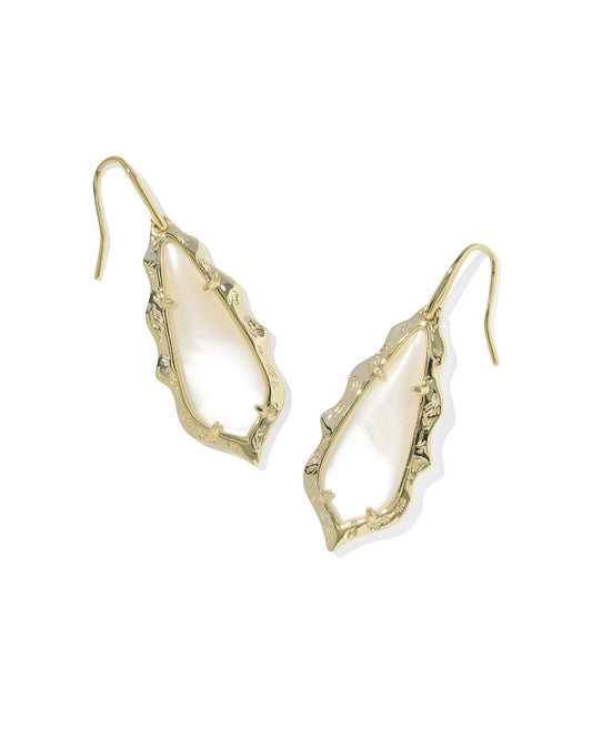 Adriana Scallop Frame Drop Earrings Gold Natural MOP