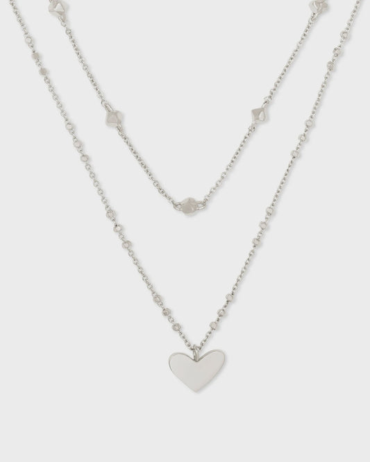 Ari Heart Multi Strand Necklace Silver