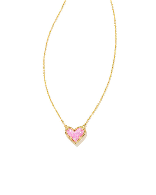 Ari Heart Short Pendant Gold Bubblegum Pink Opal