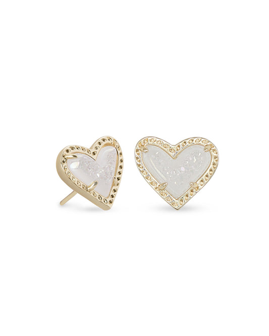 Ari Heart Stud Earrings Gold Iri Drusy