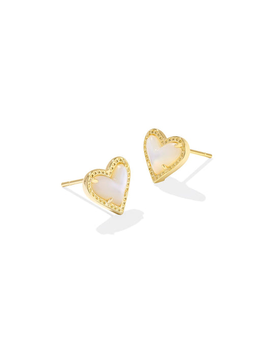 Ari Heart Stud Earrings Gold Ivory MOP