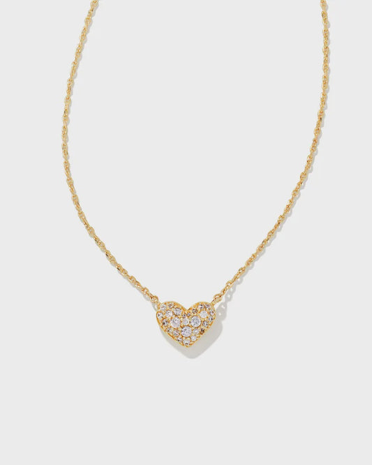 Ari Pave Crystal Heart Necklace Gold White Crystal