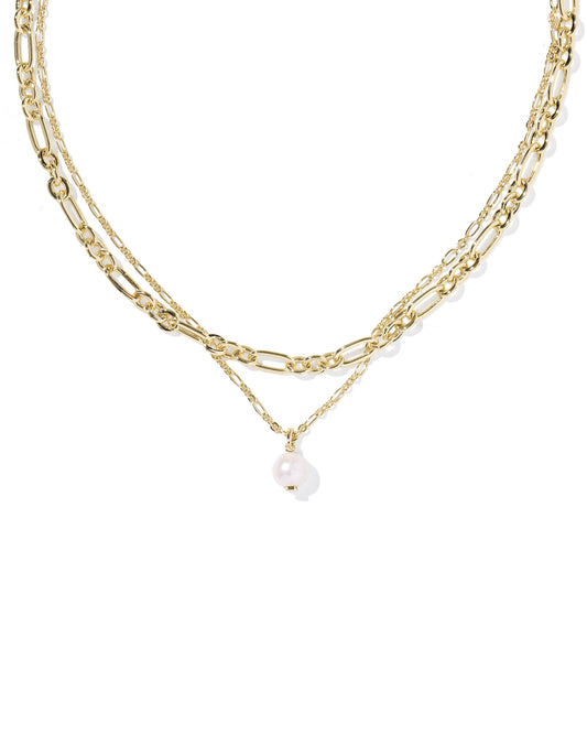 Ashton Multi Strand Necklace Gold Freshwater Pearl