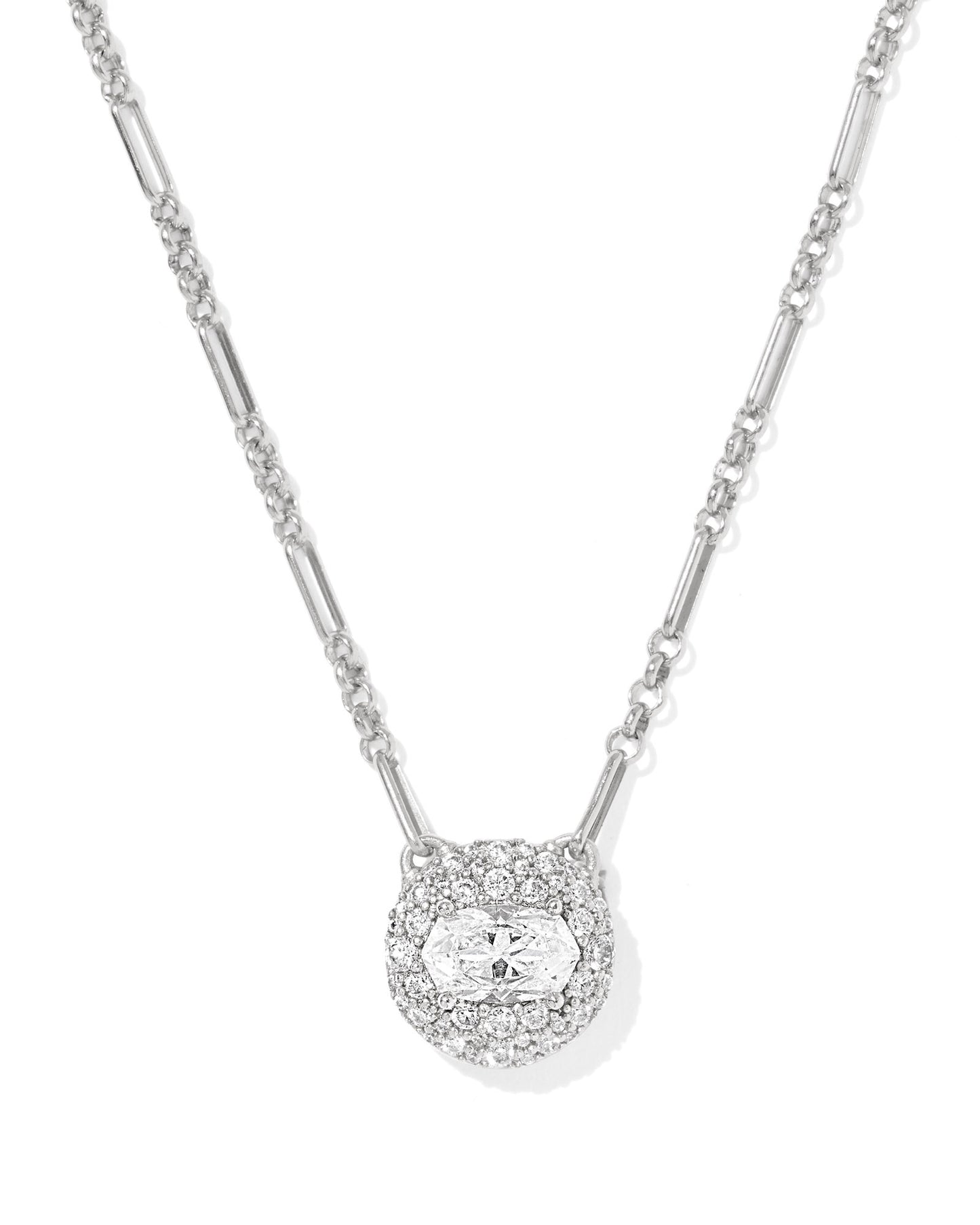 Bella Short Pendant Necklace Silver White CZ