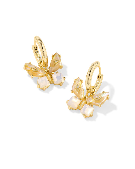 Bianca Butterfly Huggie Earrings Gold Iri White Mix