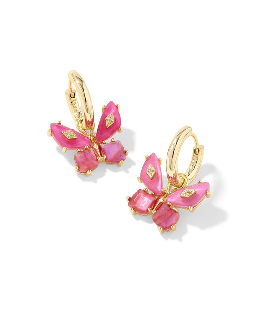 Bianca Butterfly Gold Huggie Earrings Gold Pink Mix