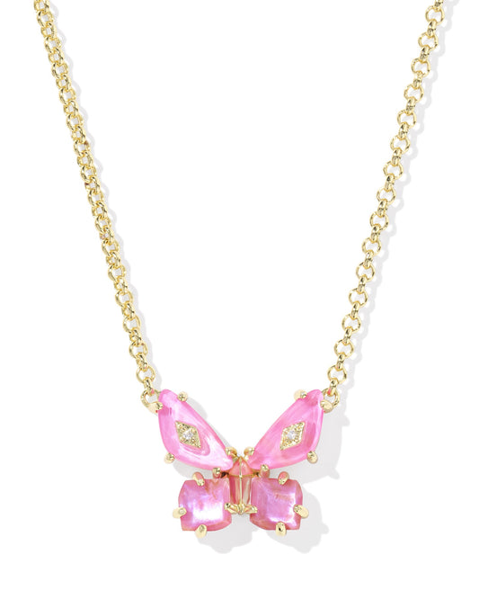 Bianca Butterfly Short Pendant Necklace Gold Pink Mix