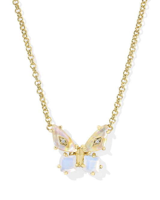 Bianca Butterfly Short Pendant Necklace Gold Iri White Mix