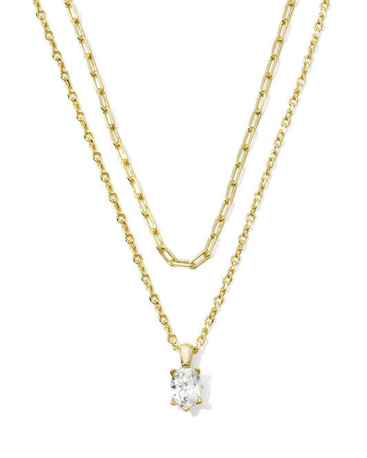 Cailin Multi Strand Necklace Gold White Crystal