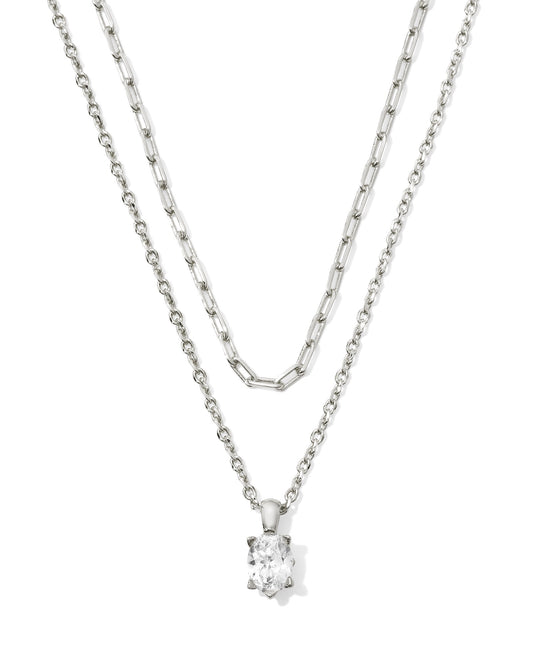 Cailin Multi Strand Necklace Silver White Crystal