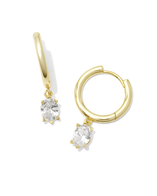 Cailin Single Stone Huggie Earrings Gold White Crystal